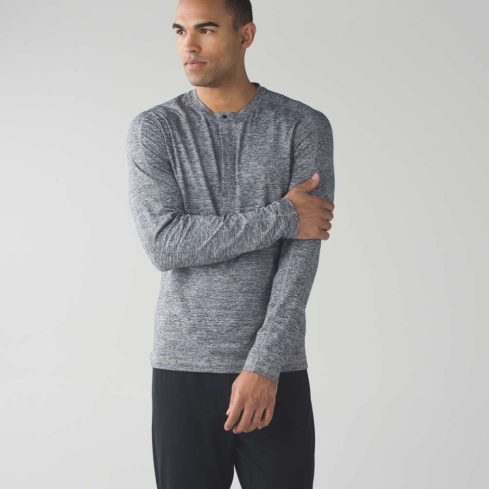 Lululemon Surge Long Sleeve Henley Sz Medium Space Dye Camo Black Dark Slate